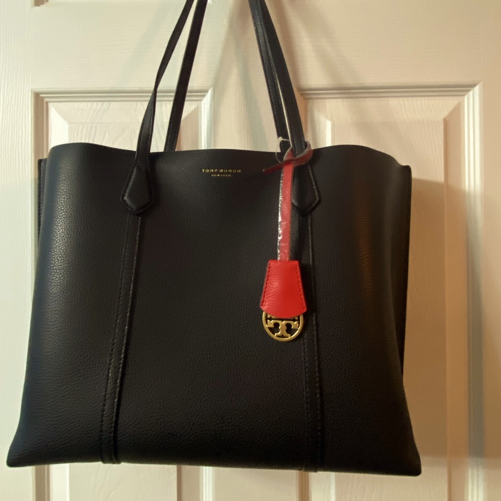 Tory Burch York Buckle black leather large tote